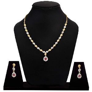 rhodium plated CZ necklace set