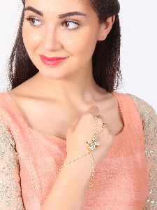 Ankur relish gold plated kundan and pearl beads ring bracelet for women