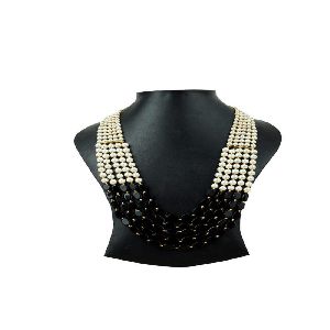 Ankur royal five layer black and white pearl necklace for women