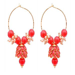 Ankur shimmering gold plated pink chandbali jhumka earring for women