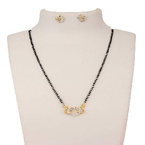 Ankur sparkling gold plated american diamond heart shaped mangalsutra set for women