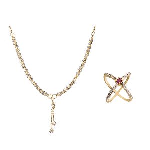 Ankur splendid gold plated american diamond necklace with ring for women