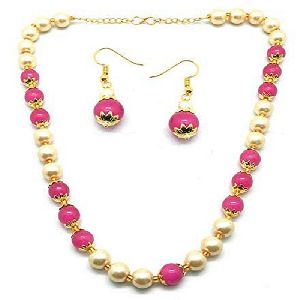 Ankur splendid gold plated pink and golden beads necklace set for women