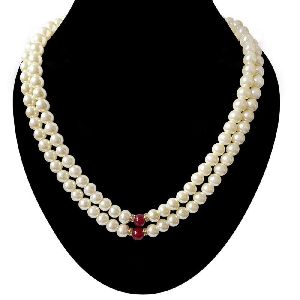 white pearl red stone necklace