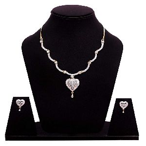 Ankur stylish gold plated and rhodium CZ diamond necklace set for women
