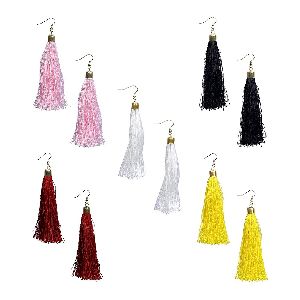 Ankur stylish multi colour silk tread combo earring for women