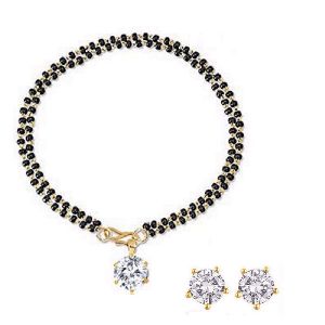 Ankur traditional gold plated solitaire american diamond combo hand mangalsutra and earring for wome