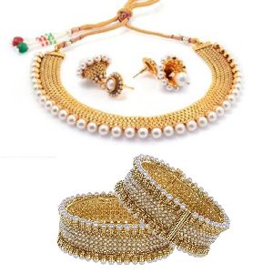 Ankur trational gold plated wedding combo necklace set for women
