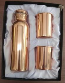 Copper Plain Bottle With 2 Tumbler Gift Set