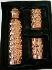 Copper Small Diamond Design Bottle with 2 Tumbler Gift Set
