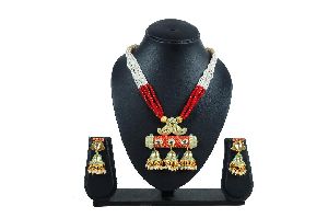 Ankur acqua gold plated pearl and mint meenakari necklace set for women