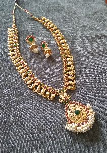 Ankur amazing gold plated polki stone long haram necklace set for women
