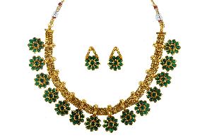 Ankur artisanal gold plated green polki kundan necklace set for women