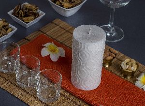 Embossed Pillar Leaf White Candle
