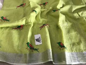 Slub Embroidered Cotton Saree