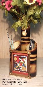 Bamboo Handicraft Pen Stand with Flower Vase