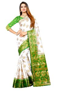 White Lady Kanjivaram Tussar Silk Saree