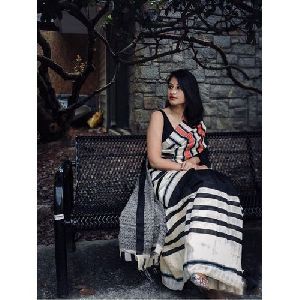 Striped Printed Cotton Saree