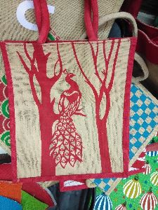 Peacock on tree print fancy jute bags