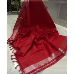 Red Tissue Linen Saree