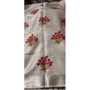 White Embroidered Linen Saree