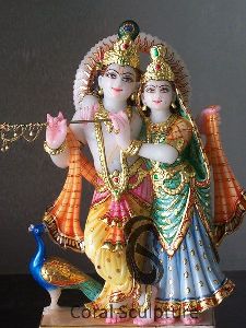 Multicolor Marble Radha Krishna Statue