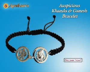 Khanda &amp;amp; Ganesh Bracelet In Silver With Diamonds