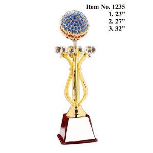 Golden Metal Blue Stone Trophy