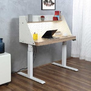 Lara Flexi Height Adjustable Mid Century Style Modern Desk – White & Oakwood Finish