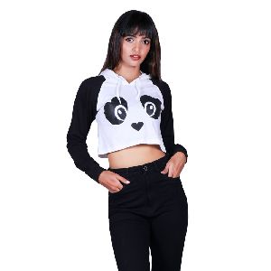 Summer Crop Panda Full Sleeve Hooded Top