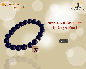Aum Bracelet In 14k Gold On Onyx Beads