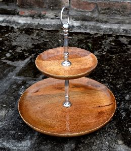 two three tier Wooden fruit stand with brass handle