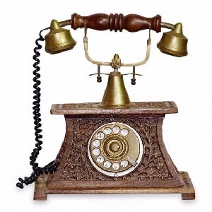 Brass Landline Telephone With Rotary Dial Decorative Showpiece
