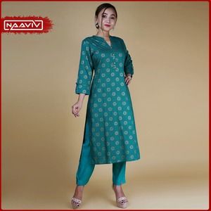 Rama Green Gold Printed Kurta Set.