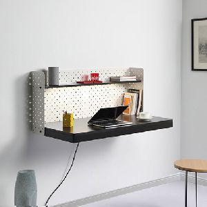 Floating Desks with Task Light + Multipurpose Accessory Panel – White/Slate Grey