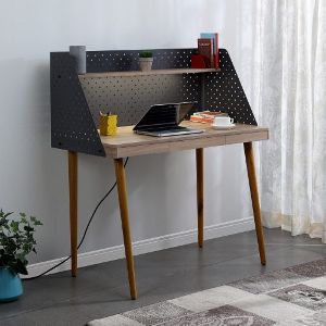 Lara Mid Century Style Modern Desk with WFH Accessories &amp;ndash; Grey Oakwood Finish