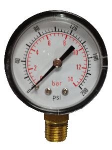 Dry Pressure Gauge - Lower Mount - 2-1/2&amp;quot; Dial - 0 to 200 PSI