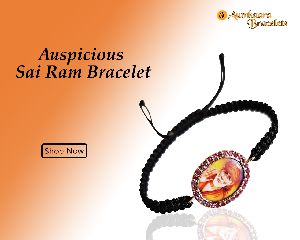 Auspicious Sai Ram Bracelet In Gold With Rubies