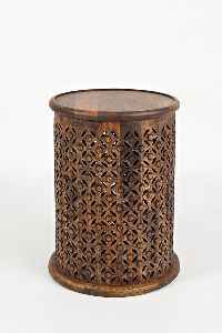 Round Polished Oak Wood Drum Side Table, For Home, Hotel, Feature : Fine Finished, Good Quality