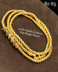Gold Finish Cz Stone Side Mopu Chain
