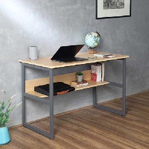 My Space Small Minimal Desk with Storage Below In White & Oakwood Color
