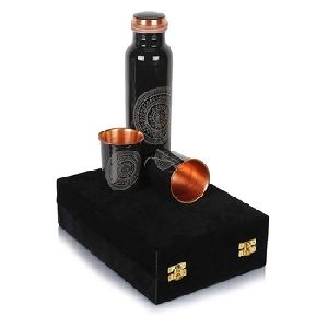 Meena Print Copper Bottle and 2 Glass Set