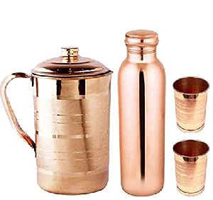 Copper Water Bottle Jug and Glass Set