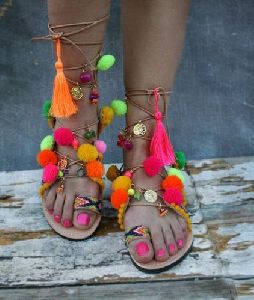 Beach Pompom Boho Sandals