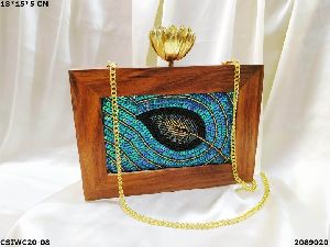 Embroidered wooden clutch bag