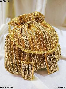 Golden Embroidered Bridal Silk Potli Bag