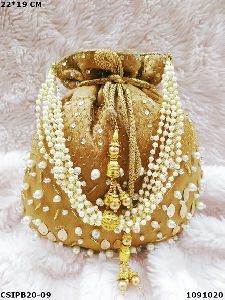 Golden handcrafted embroidery potli bag