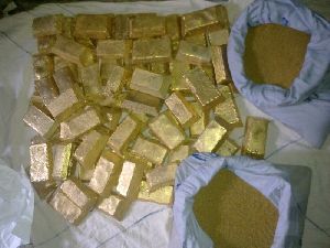 Au gold dore bars and nuggets