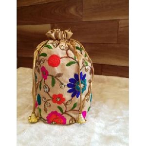 Truesellershop Indian Ethnic Designer Embroidered Silk Potli Bag