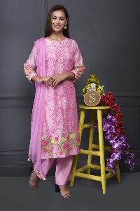 PINK CHANDERI EMBROIDED KURTA SET WITH JAAL EMB